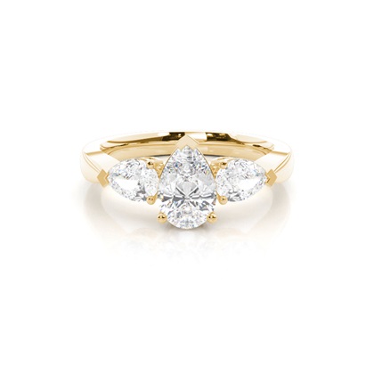 Pear Yellow Gold 3 Stone Diamond Rings
