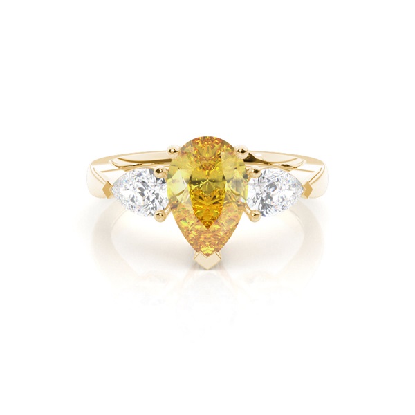 3 Prong Yellow Diamond Trilogy Engagement Ring