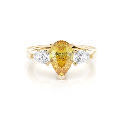 Pear Yellow Gold 3 Stone Diamond Rings