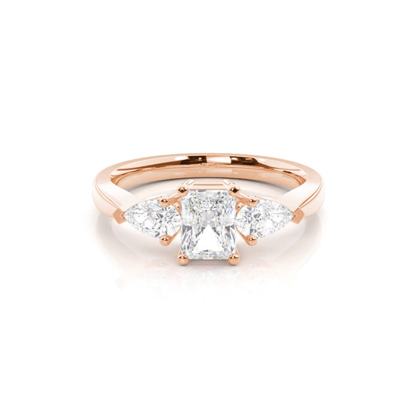 Prong Setting Radiant and Pear Three Stone Diamond Engagement Ring