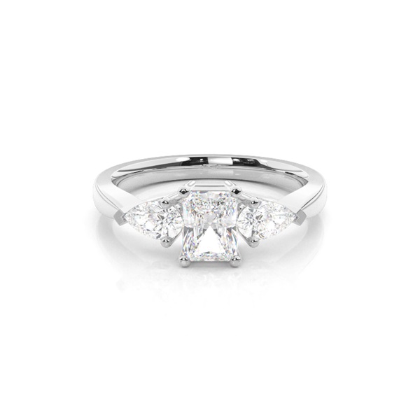 Prong Setting Radiant and Pear Three Stone Diamond Engagement Ring