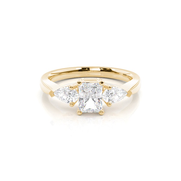 Prong Setting Radiant and Pear Three Stone Diamond Engagement Ring