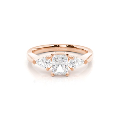 Prong Setting Radiant and Pear Three Stone Diamond Ring