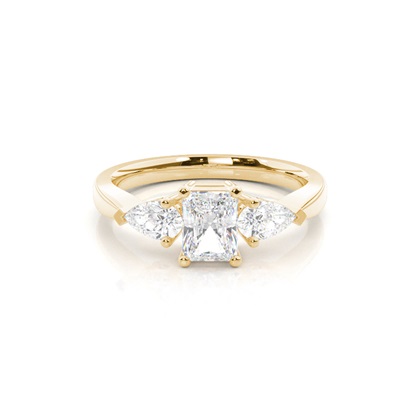 Prong Setting Radiant and Pear Three Stone Diamond Ring