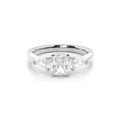 Prong Setting Radiant and Pear Three Stone Diamond Engagement Ring