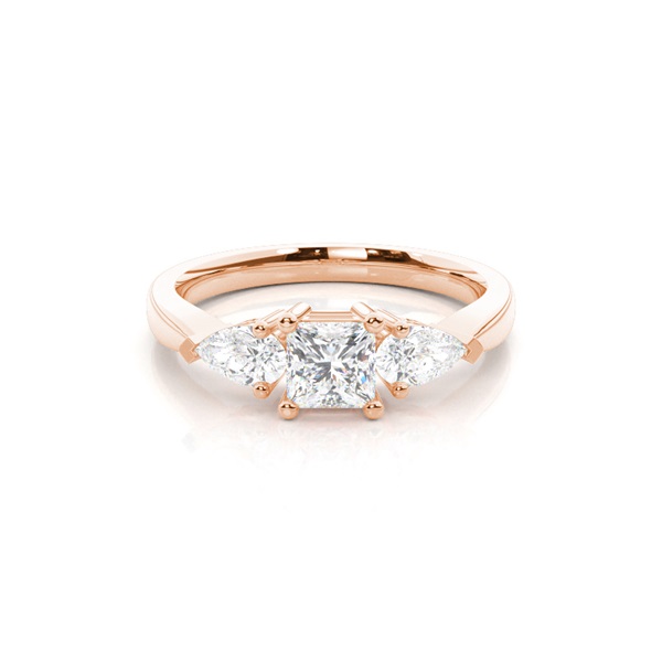 Prong Setting Princess and Pear Three Stone Diamond Engagement Ring