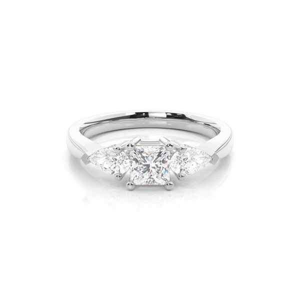 Prong Setting Princess and Pear Three Stone Diamond Engagement Ring