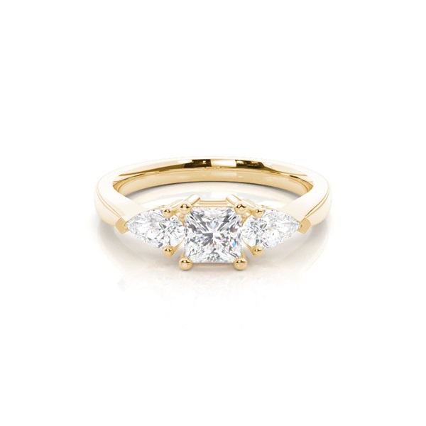 Prong Setting Princess and Pear Three Stone Diamond Engagement Ring
