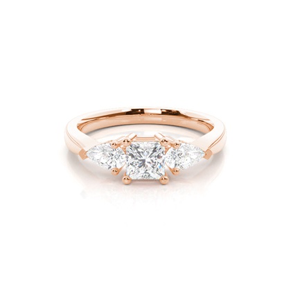 Prong Setting Princess and Pear Three Stone Diamond Ring