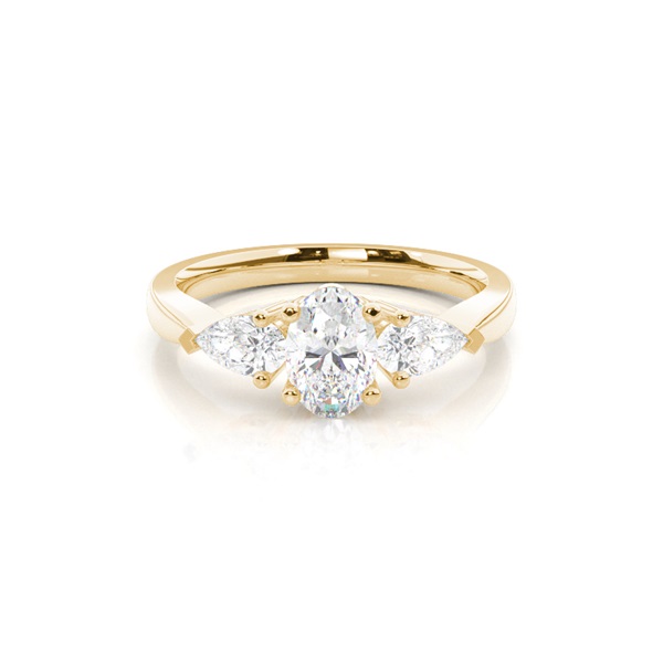 Prong Setting Oval and Pear Three Stone Diamond Engagement Ring
