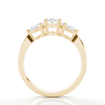 Ovaler und birnenförmiger Diamant-Verlobungsring mit drei Steinen in Krappenfassung