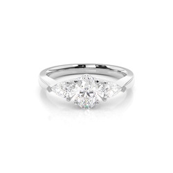 Prong Setting Oval and Pear Three Stone Diamond Engagement Ring