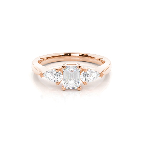 Prong Setting Emerald and Pear Three Stone Diamond Engagement Ring