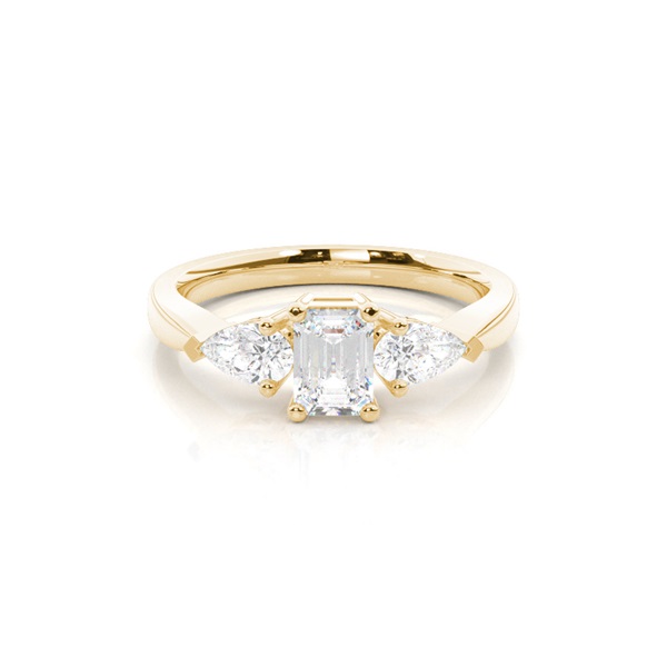 Prong Setting Emerald and Pear Three Stone Diamond Engagement Ring
