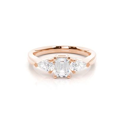 Prong Setting Emerald and Pear Three Stone Diamond Ring