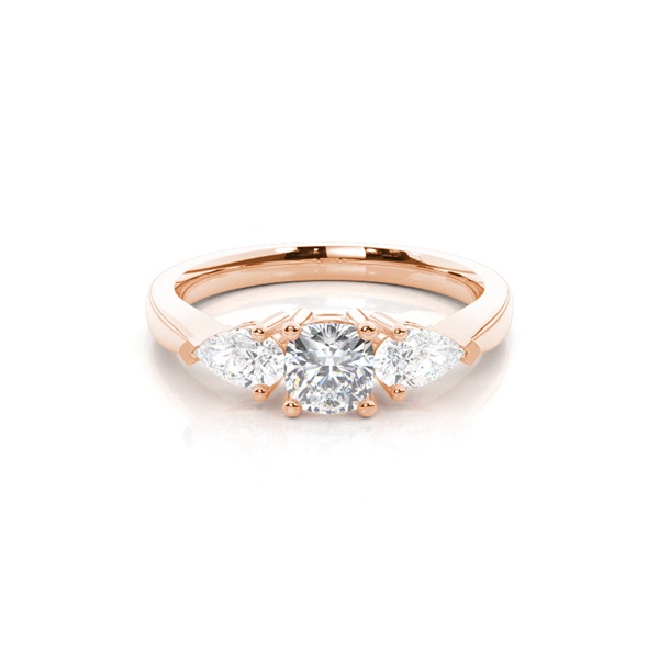 Prong Setting Cushion and Pear Three Stone Diamond Engagement Ring