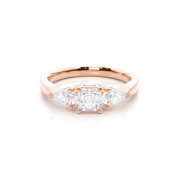 Prong Setting Asscher and Pear Three Stone Diamond Engagement Ring
