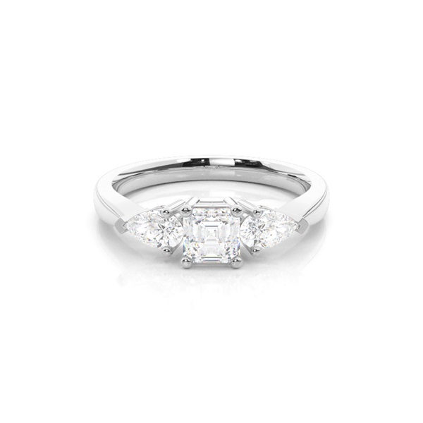 Prong Setting Asscher and Pear Three Stone Diamond Engagement Ring