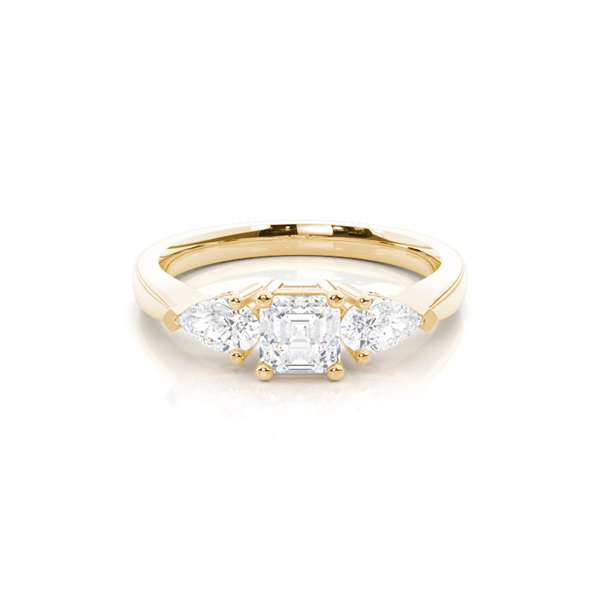 Prong Setting Asscher and Pear Three Stone Diamond Engagement Ring