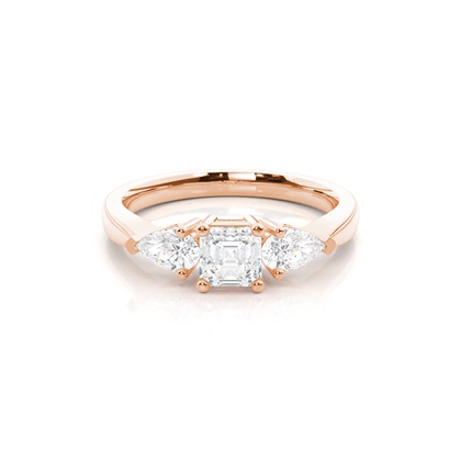 Prong Setting Asscher and Pear Three Stone Diamond Ring