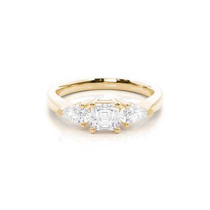 Prong Setting Asscher and Pear Three Stone Diamond Ring