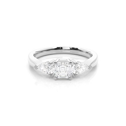 Prong Setting Asscher and Pear Three Stone Diamond Engagement Ring