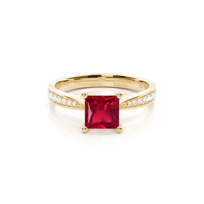 Princess Yellow Gold Ruby Engagement Rings