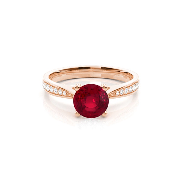 Round 4 Prong Setting Side Stone Ruby Engagement Ring