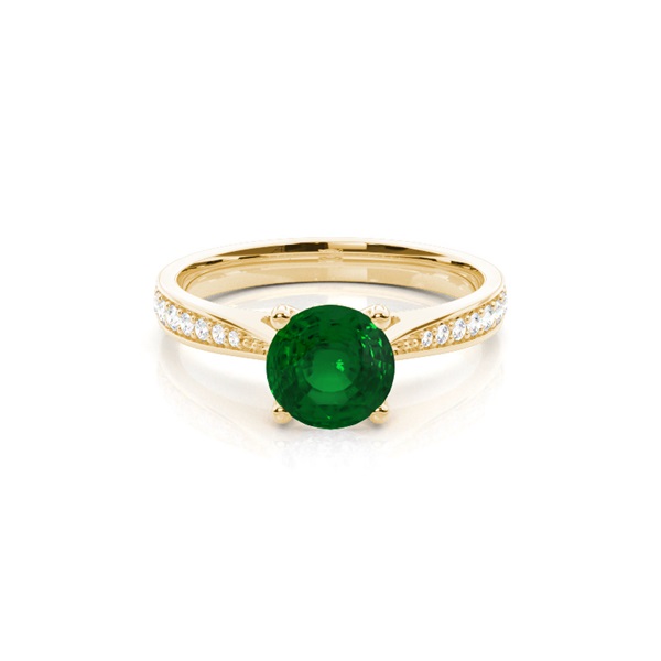 Round 4 Prong Setting Side Stone Emerald Engagement Ring