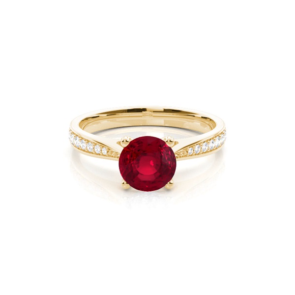 Round 4 Prong Setting Side Stone Ruby Engagement Ring