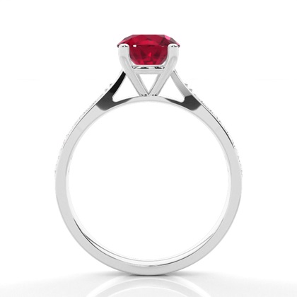 Round 4 Prong Setting Side Stone Ruby Engagement Ring