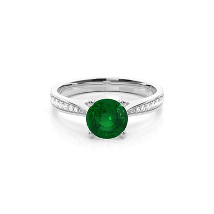 Round 4 Prong Setting Side Stone Emerald Engagement Ring