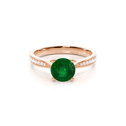 Round 4 Prong Setting Side Stone Emerald Engagement Ring