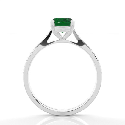 Oval 4 Prong Setting Side Stone Emerald Engagement Ring