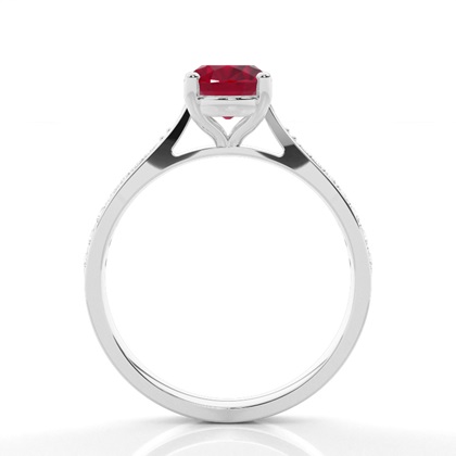 Oval 4 Prong Setting Side Stone Ruby Engagement Ring