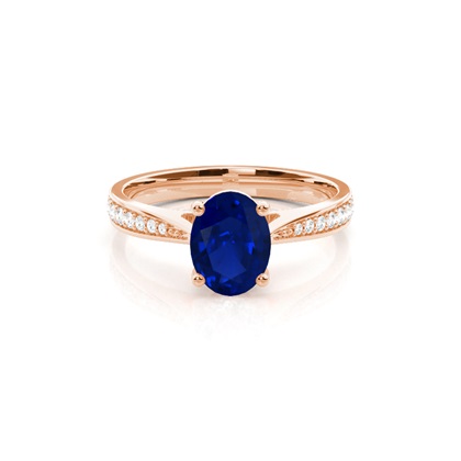 Oval 4 Prong Setting Side Stone Blue Sapphire Engagement Ring