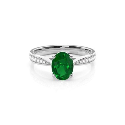 Oval 4 Prong Setting Side Stone Emerald Engagement Ring