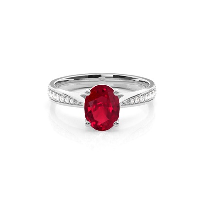 Oval 4 Prong Setting Side Stone Ruby Engagement Ring