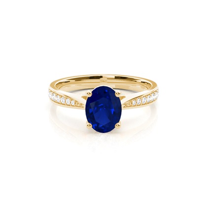 Oval 4 Prong Setting Side Stone Blue Sapphire Engagement Ring