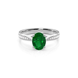 Oval 4 Prong Setting Side Stone Emerald Engagement Ring