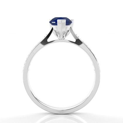 Oval 4 Prong Setting Side Stone Blue Sapphire Engagement Ring