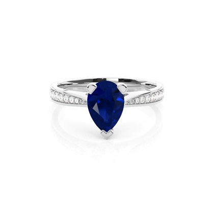 Oval 4 Prong Setting Side Stone Blue Sapphire Engagement Ring