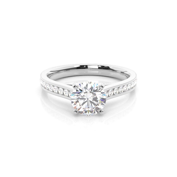 White Gold Round Side Stone Diamond Engagement Ring