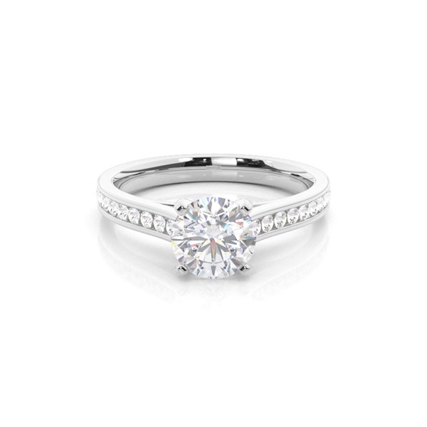White Gold Round Side Stone Moissanite Engagement Ring