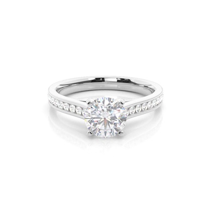 White Gold Round Side Stone Moissanite Engagement Ring
