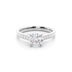 White Gold Round Side Stone Moissanite Engagement Ring