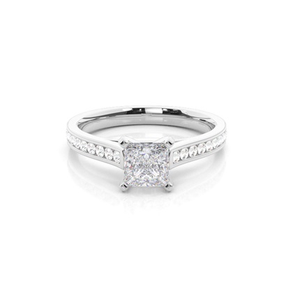 Princess Silver Side Stone Diamond Rings