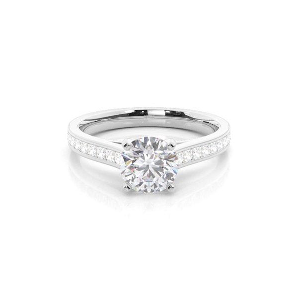 White Gold Round Side Stone Moissanite Engagement Ring