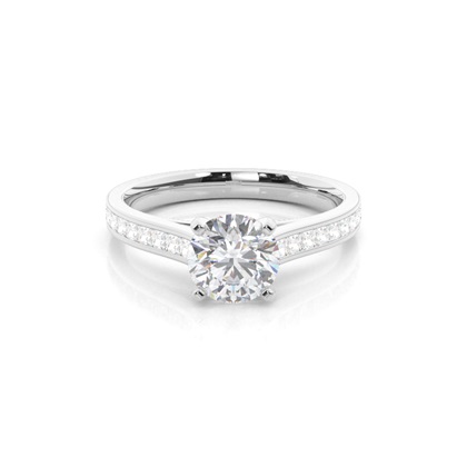White Gold Round Side Stone Moissanite Engagement Ring