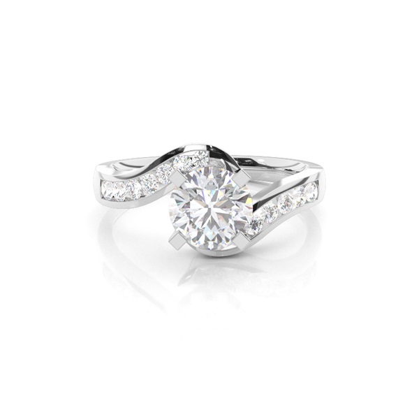 White Gold Round Side Stone Moissanite Engagement Ring